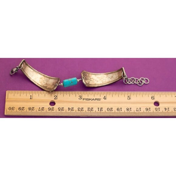 Vintage Mid Century Turquoise Silver Tone Bracelet 7 Inches - Q2 - Picture 4 of 4